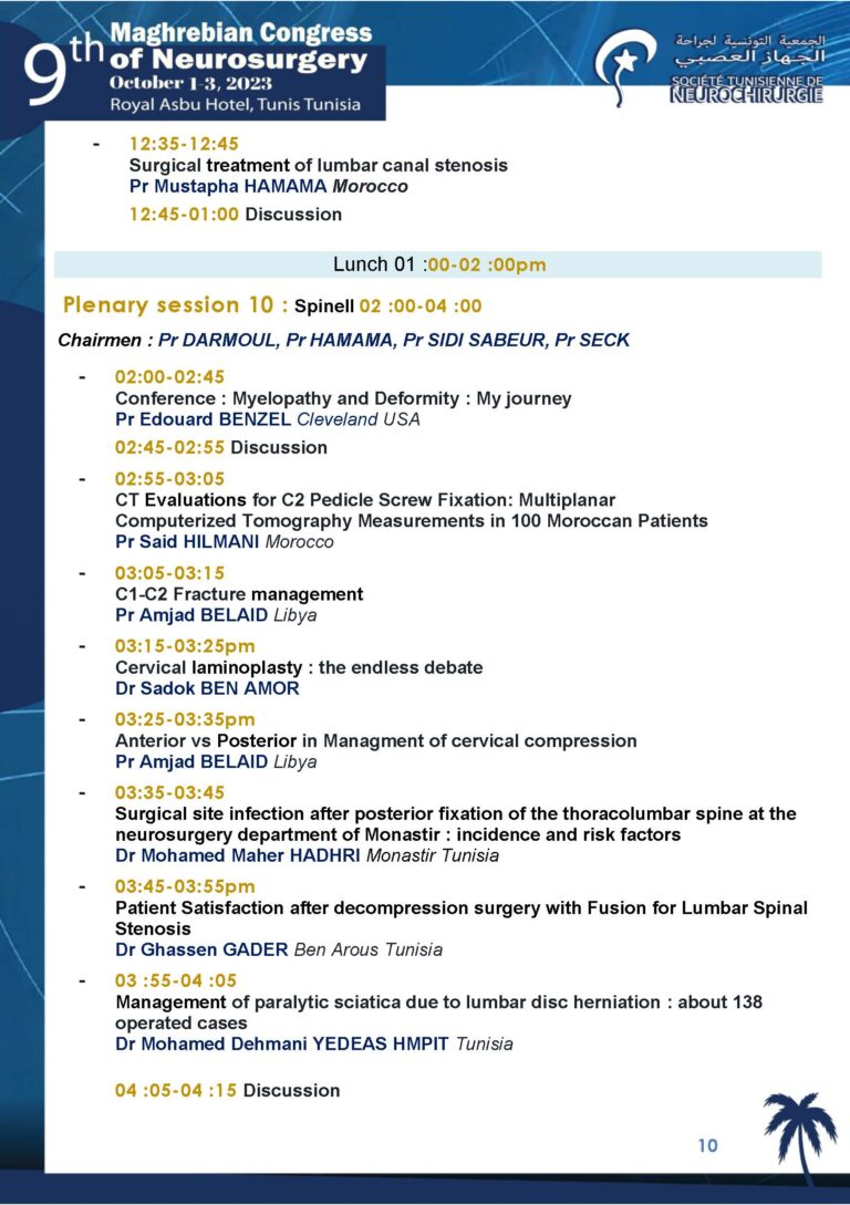 The 9th Maghrebian Congress of Neurosurgery-PROGRAMME 11