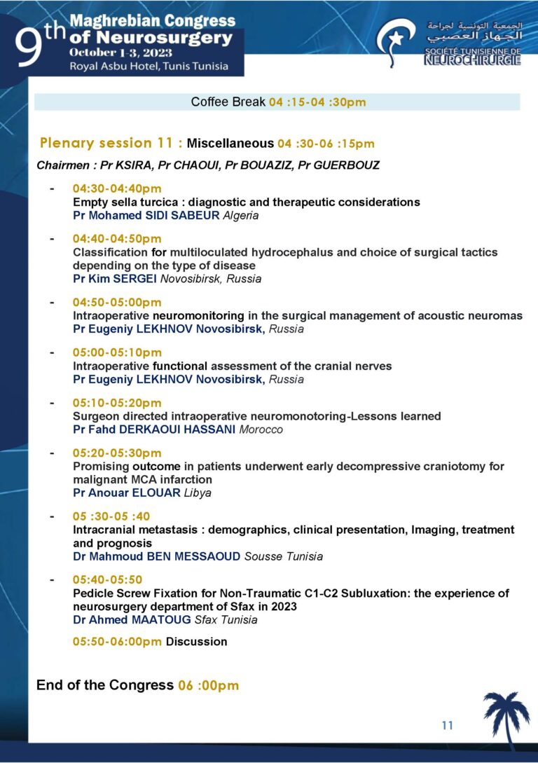 The 9th Maghrebian Congress of Neurosurgery-PROGRAMME 12