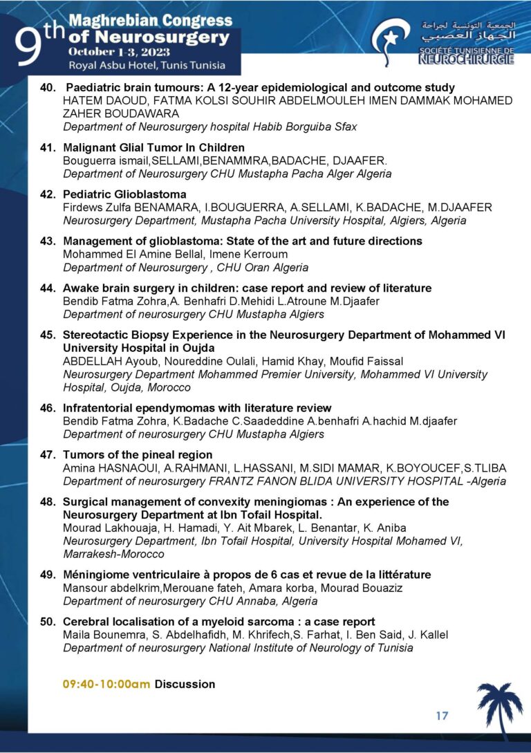 The 9th Maghrebian Congress of Neurosurgery-PROGRAMME 18