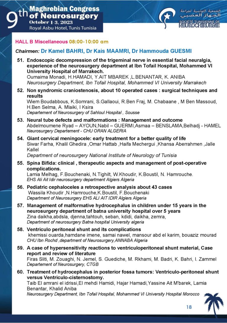 The 9th Maghrebian Congress of Neurosurgery-PROGRAMME 19