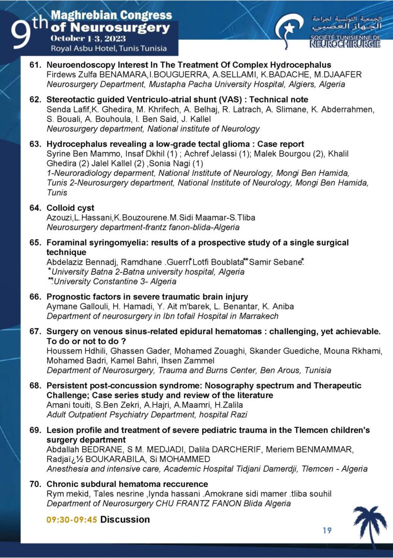 The 9th Maghrebian Congress of Neurosurgery-PROGRAMME 20