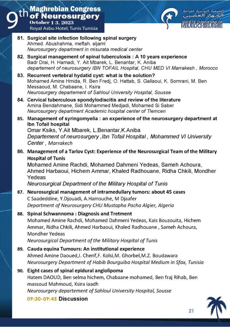 The 9th Maghrebian Congress of Neurosurgery-PROGRAMME 22