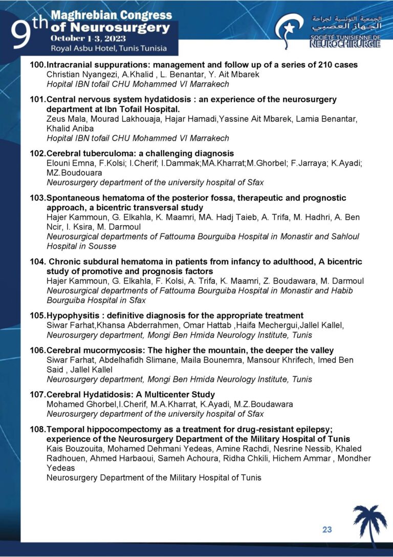 The 9th Maghrebian Congress of Neurosurgery-PROGRAMME 24