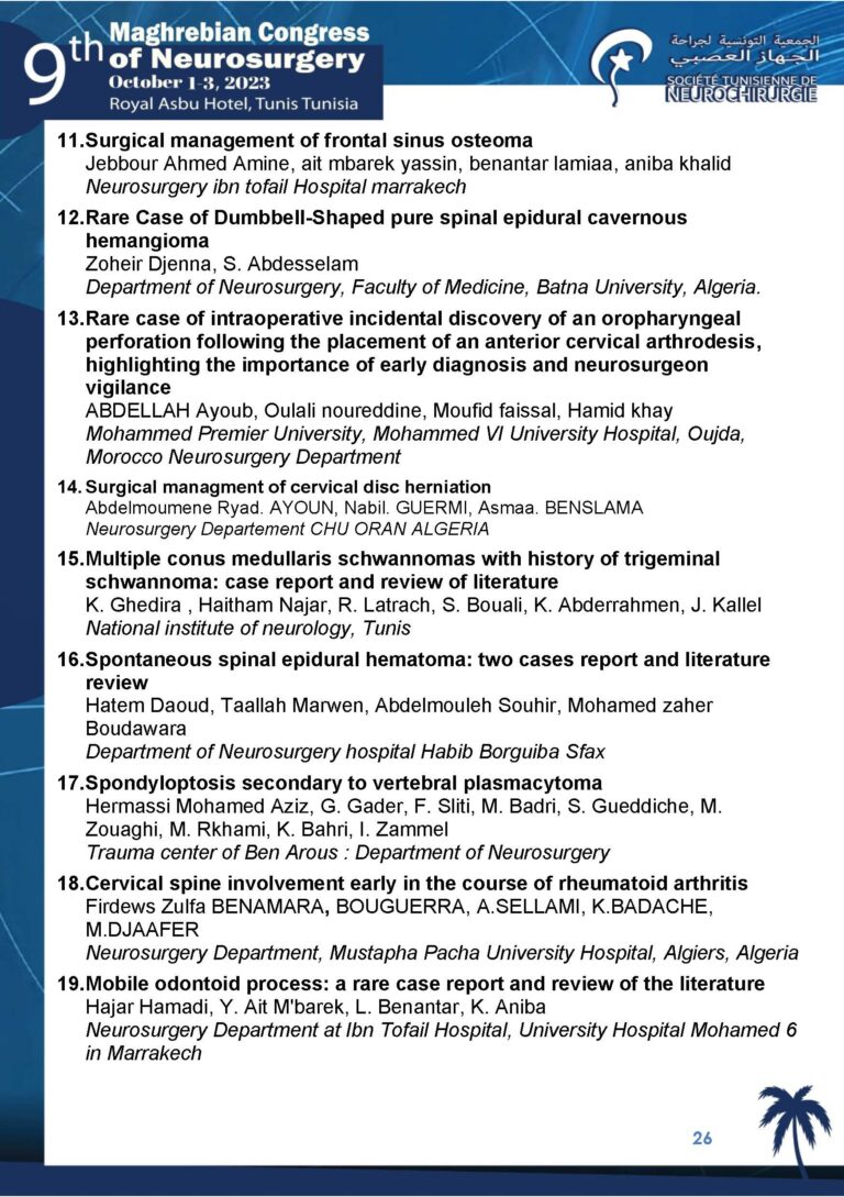 The 9th Maghrebian Congress of Neurosurgery-PROGRAMME 27