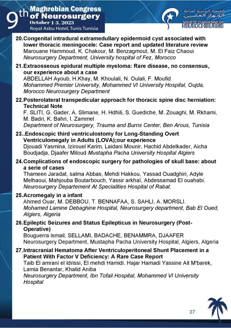 The 9th Maghrebian Congress of Neurosurgery-PROGRAMME 28