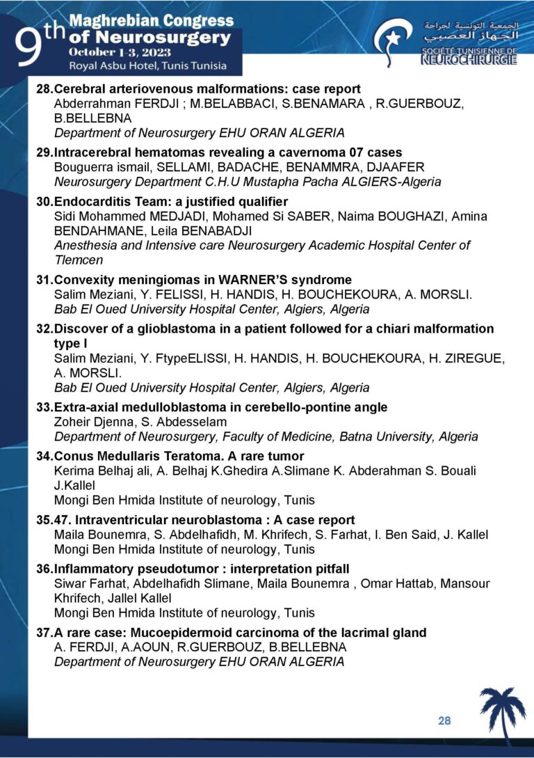 The 9th Maghrebian Congress of Neurosurgery-PROGRAMME 29