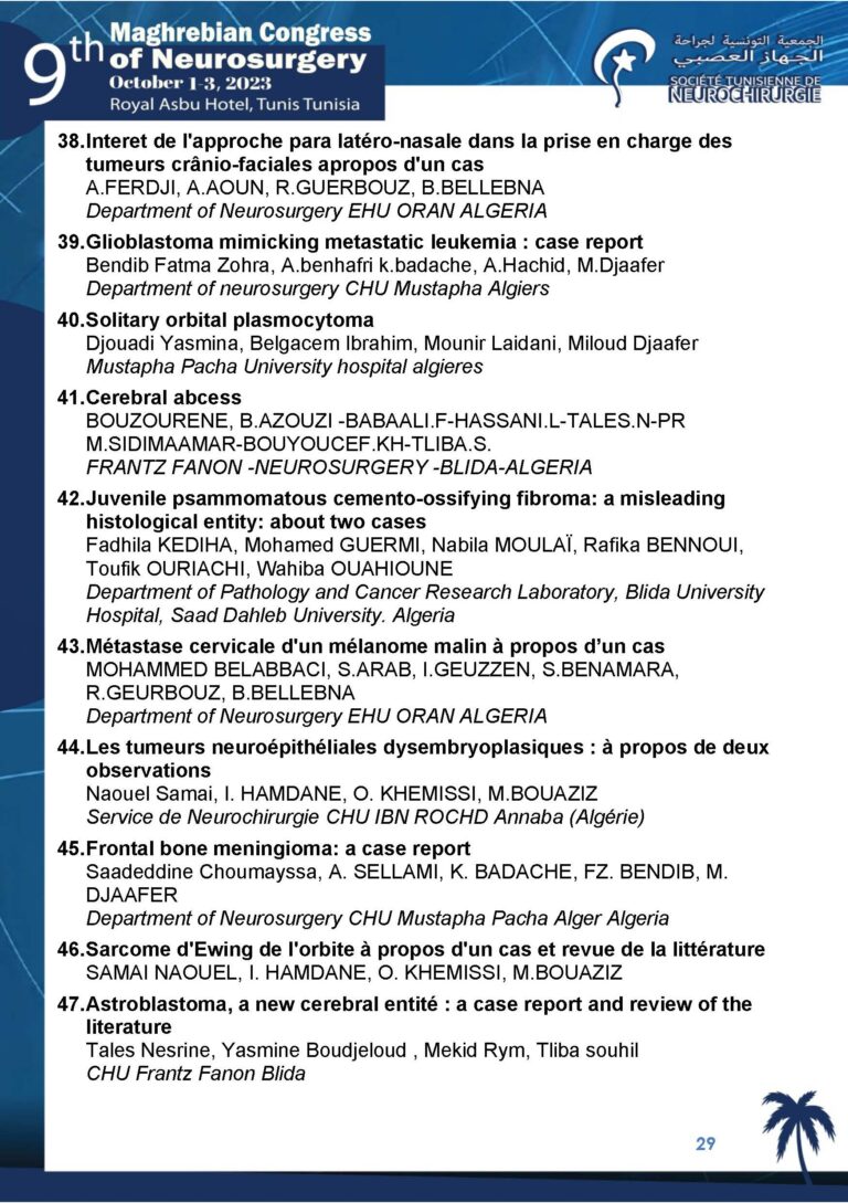 The 9th Maghrebian Congress of Neurosurgery-PROGRAMME 30