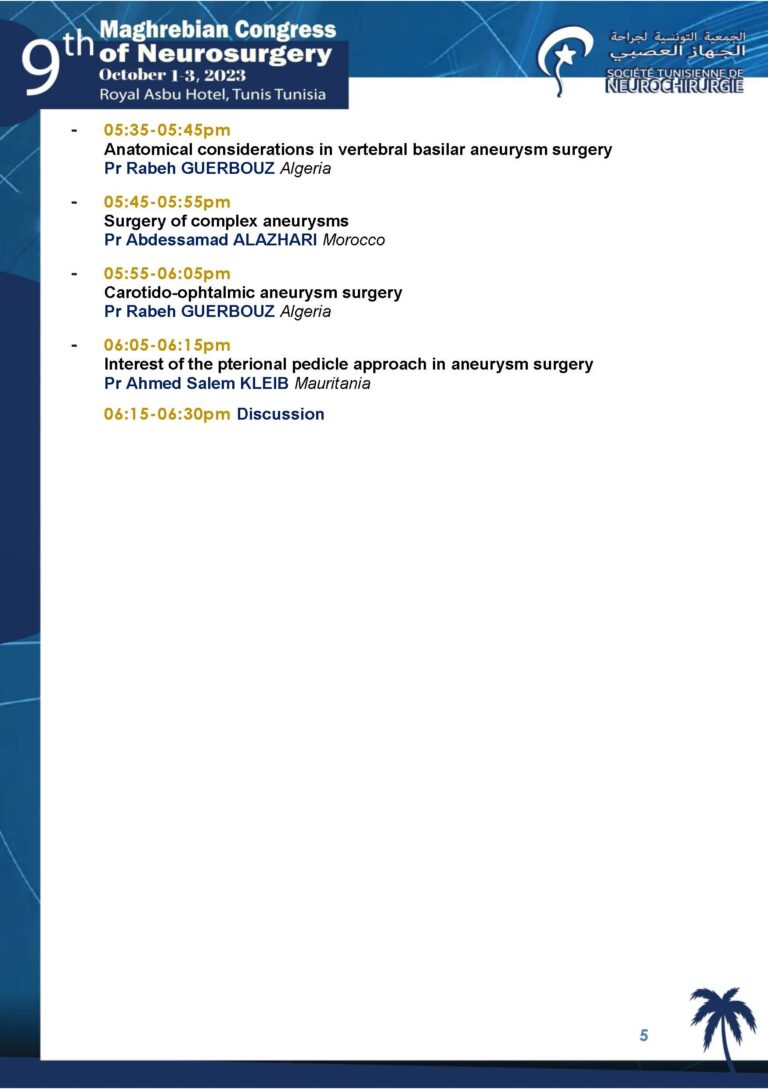 The 9th Maghrebian Congress of Neurosurgery-PROGRAMME 6