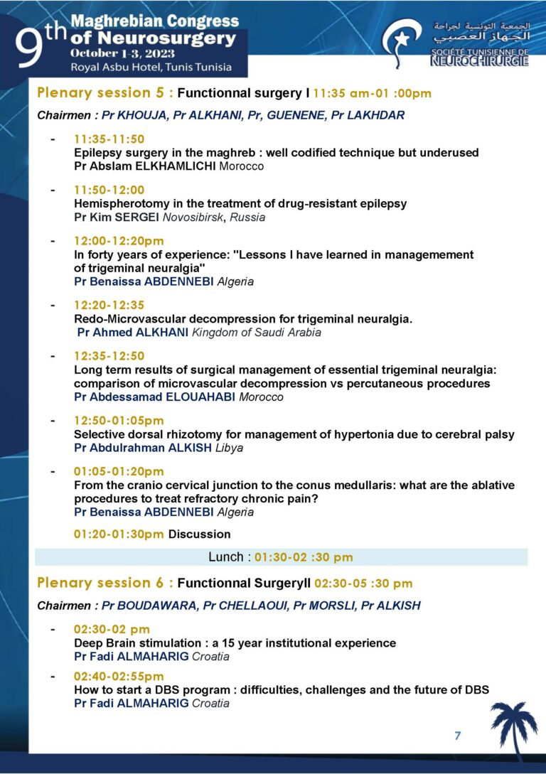 The 9th Maghrebian Congress of Neurosurgery-PROGRAMME 8