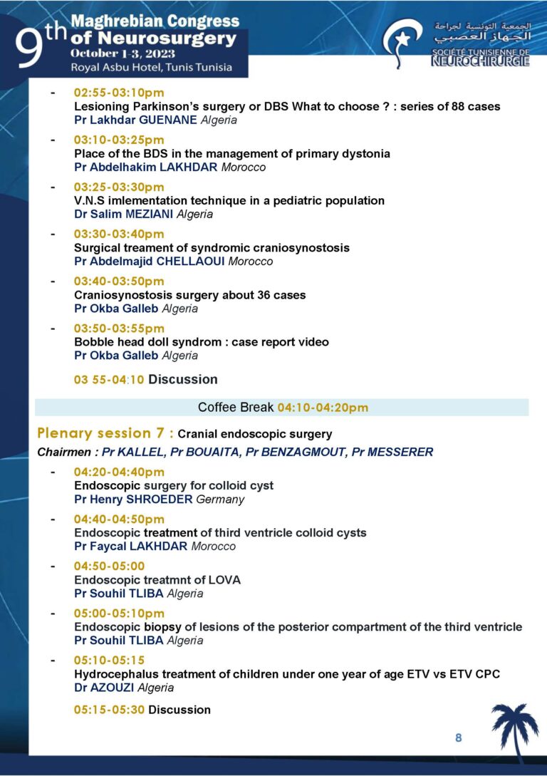 The 9th Maghrebian Congress of Neurosurgery-PROGRAMME 9